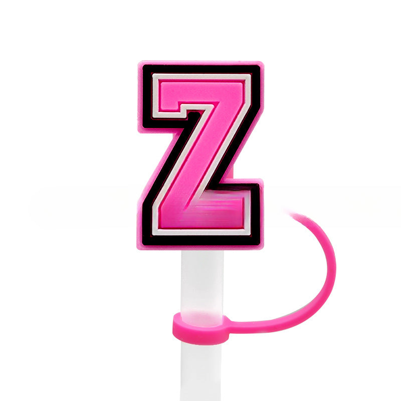 Wholesale 10MM Pink English Letter DIY Decoration Accessories Straw Sleeve Silicone Dust Plug